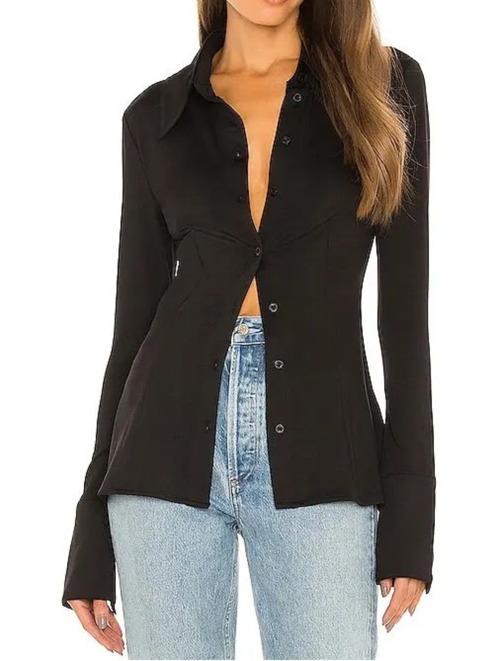WeWoreWhat Black Button-Up Long Sleeve Shirt - Size Small